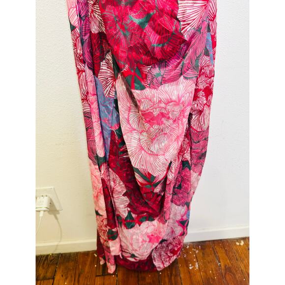 HUTCH Purple Pink Floral Drape Front Strapless Julietta Maxi Gown size 4 - Picture 7 of 14